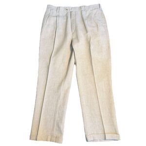 Jos A. Bank Beige Linen Pleated Cuffed Dress Pants Academic Classy Men’s 40x31